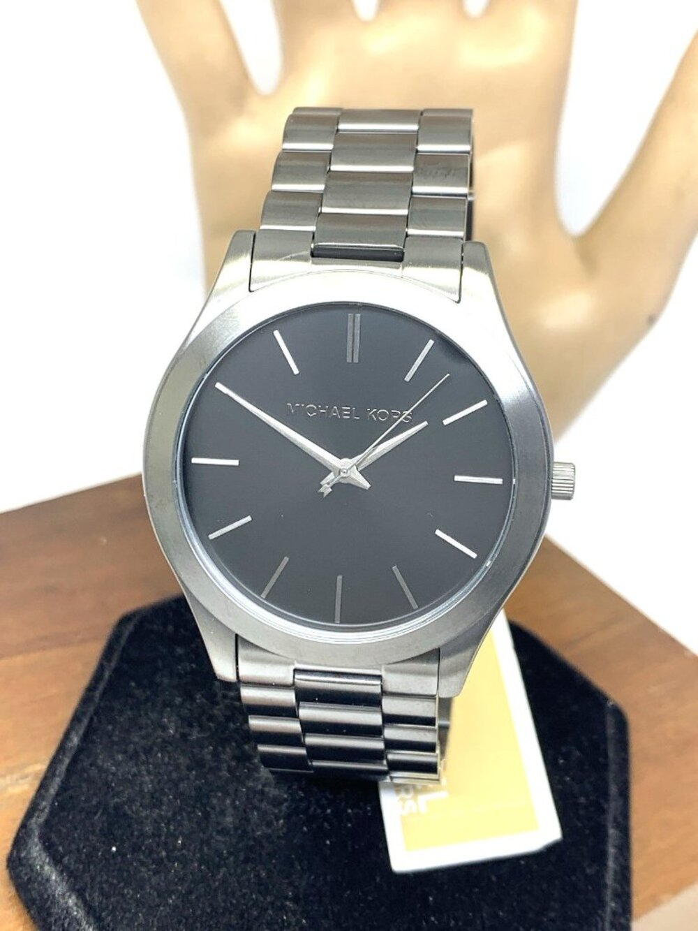 Michael Kors Mens Watch MK1044 Slim Runway Quartz Black Dial Gunmetal Steel 44mm